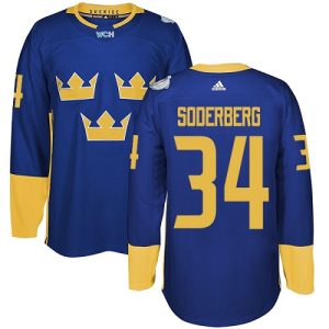 Miehille NHL Ruotsi Team #34 Carl Soderberg Authentic kuninkaallisen sininen Vieras 2016 World Cup